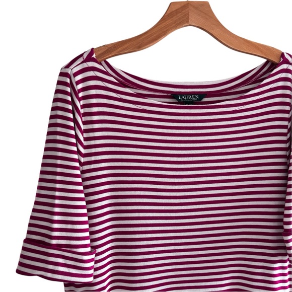 LAUREN RALPH LAUREN Striped Stretch Cotton Midi Size Xl Pink Fit & Flare - Picture 8 of 11